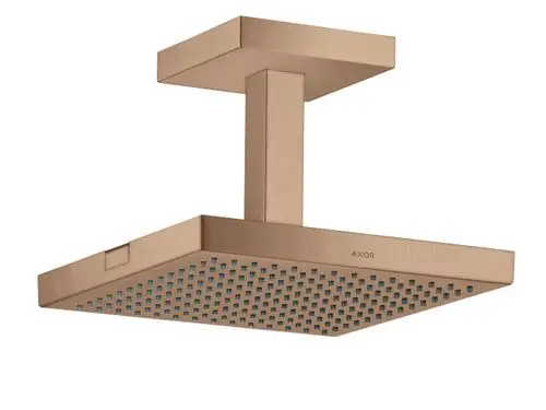 Deckenmontierte Kopfbrause mit quadratischer Form und einem Wasserstrahl. Aus hochwertigem Material in Brushed Red Gold von der Marke AXOR.
